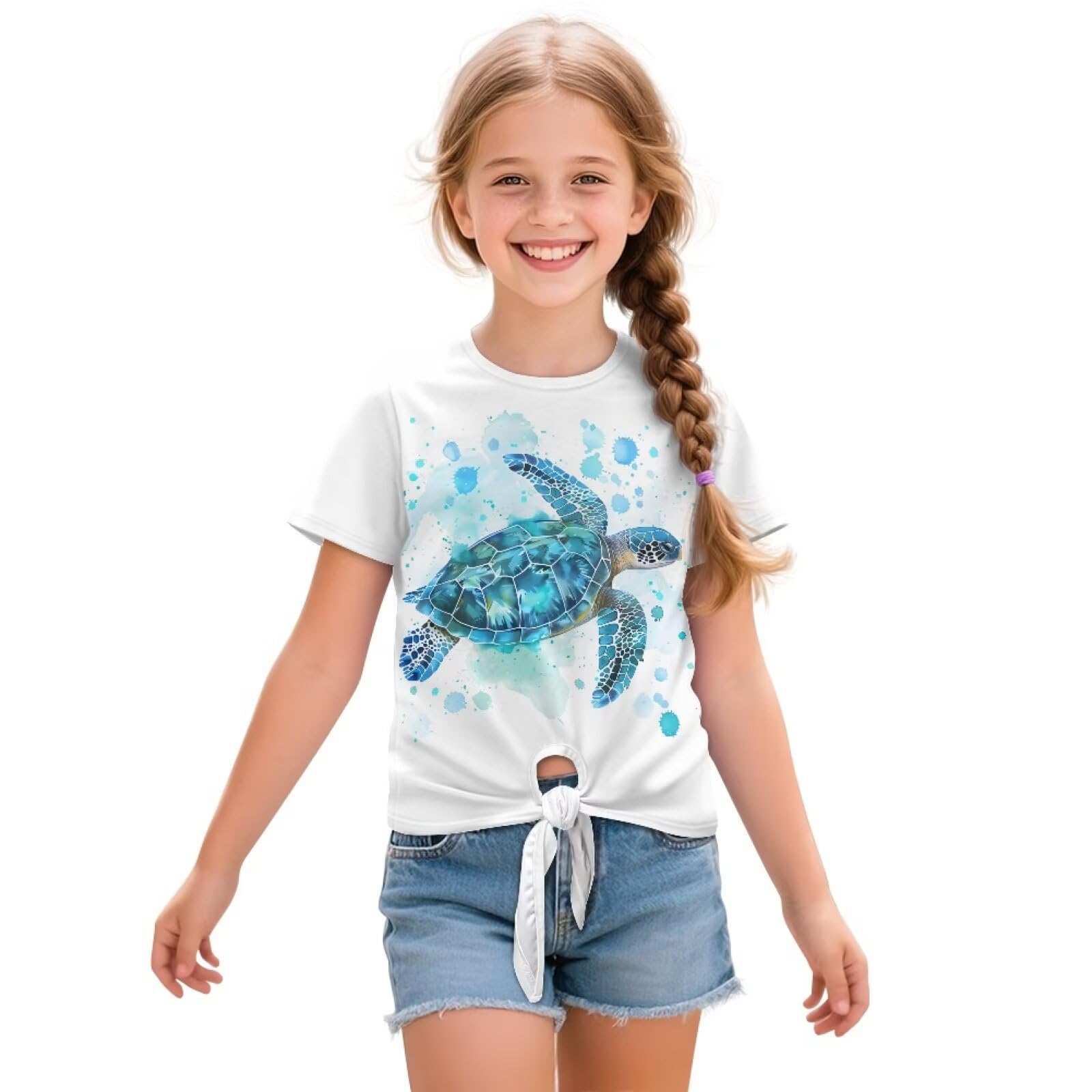 Cute Shirts for Girls Comfy Summer Tops Tie Knot Front Design Tees for Kids 5-12