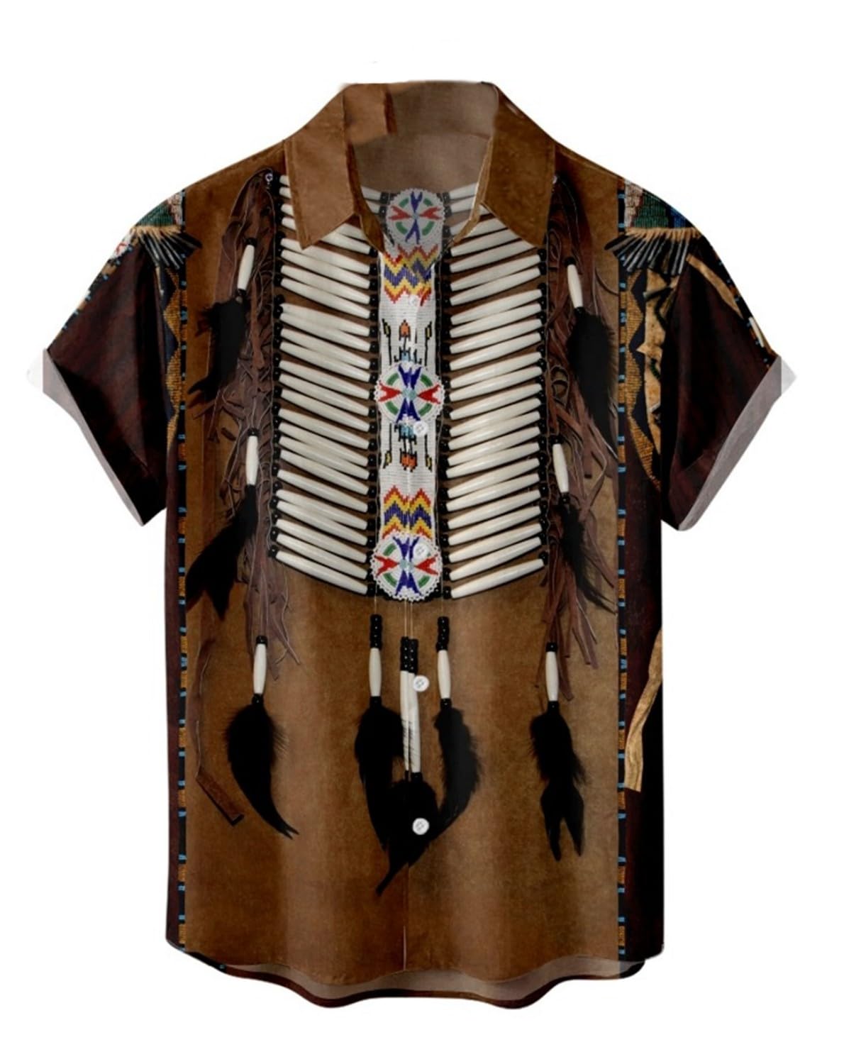 SIAOMAMen's Native American Indian Shirt Short Sleeve Button Down T-Shirt Tops