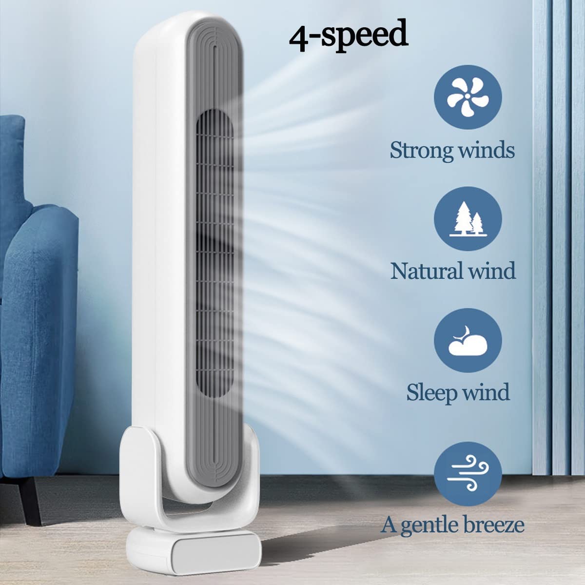 Ventilador de Piso sin aspas, circulador de Aire, Ventilador de Escritorio portátil, con Control Remoto, Opciones de 4 velocidades, oscilación de 80 °, for Dormitorio, Sala de Estar, Cocina