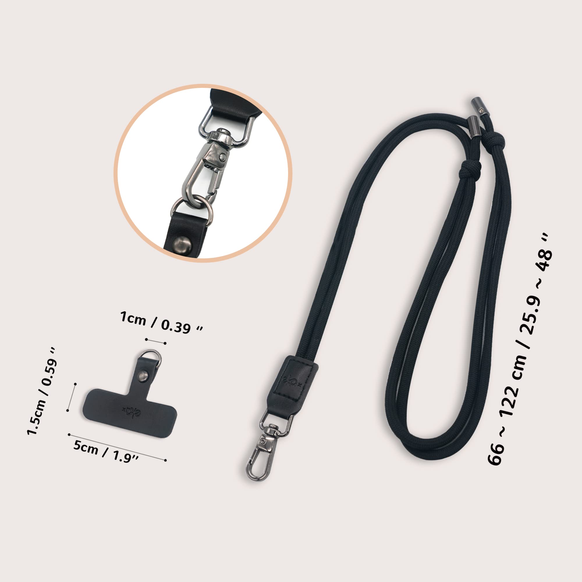 EKAX Uniwersalny łańcuszek na telefon komórkowy z 2 haczykami | obroża do zawieszenia bez etui | Crossbody pasek na telefon komórkowy z bezklejącą podkładką | łańcuszek do wszystkich smartfonów,