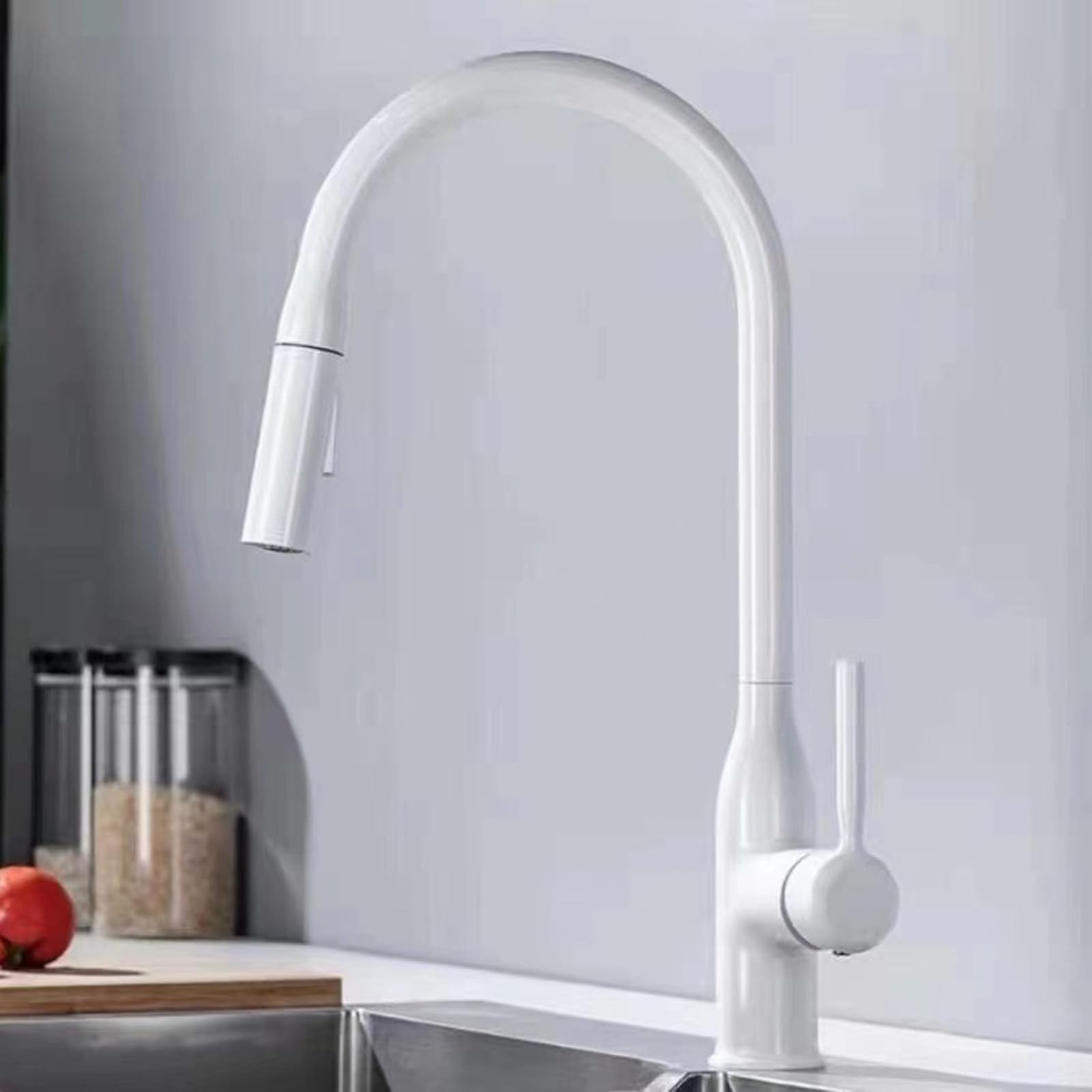 Grifo Abatible Cocina Grifo Cocina Extensible, Giratorio de Agua Fría Y Caliente con 2 Modos de Rociado,Blanco