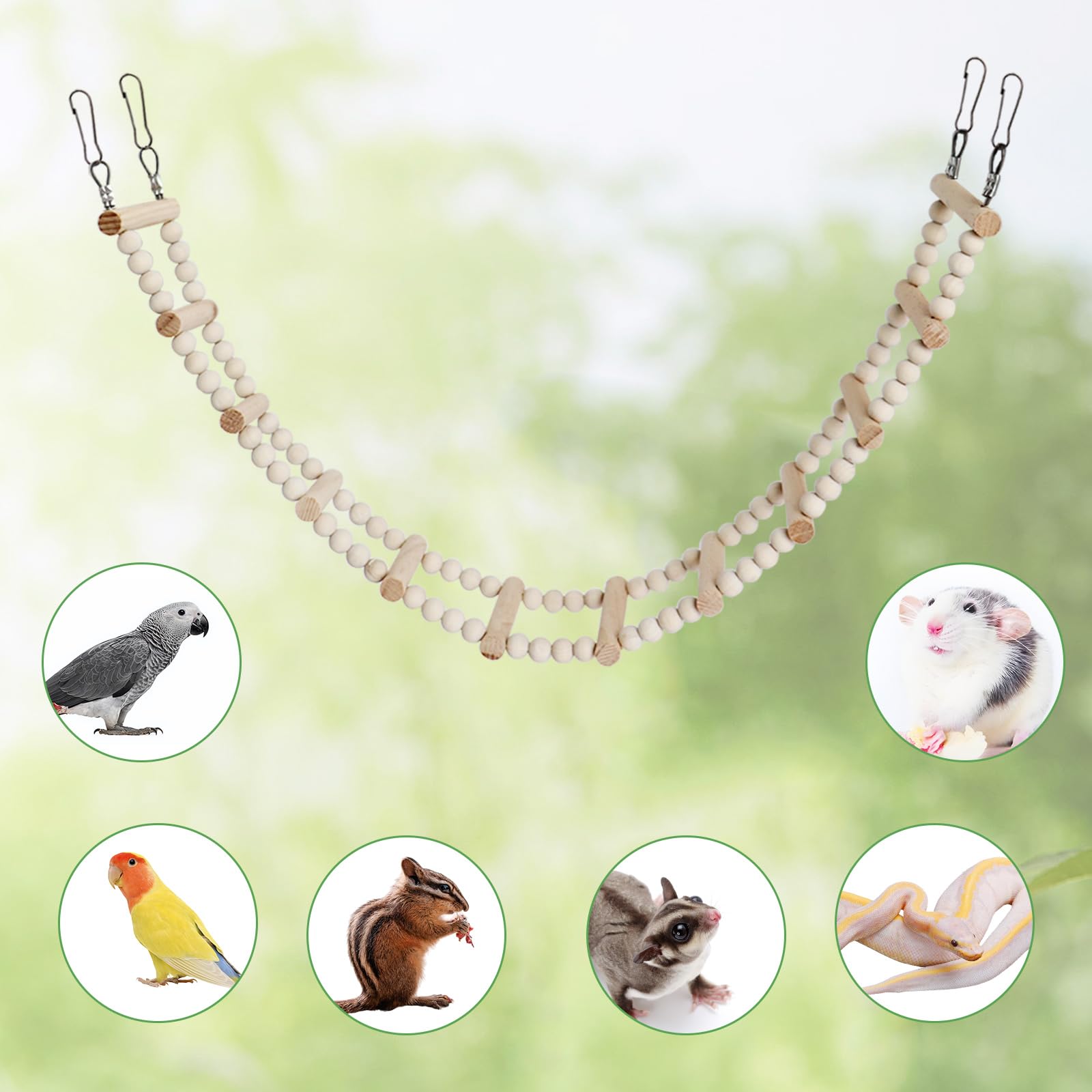 Escalera larga para pájaros con peldaños de madera y cuentas, juguetes de columpio de escalada de periquitos, accesorios de jaula de pájaros, juguetes de puente de escalada de madera para loros, ratas