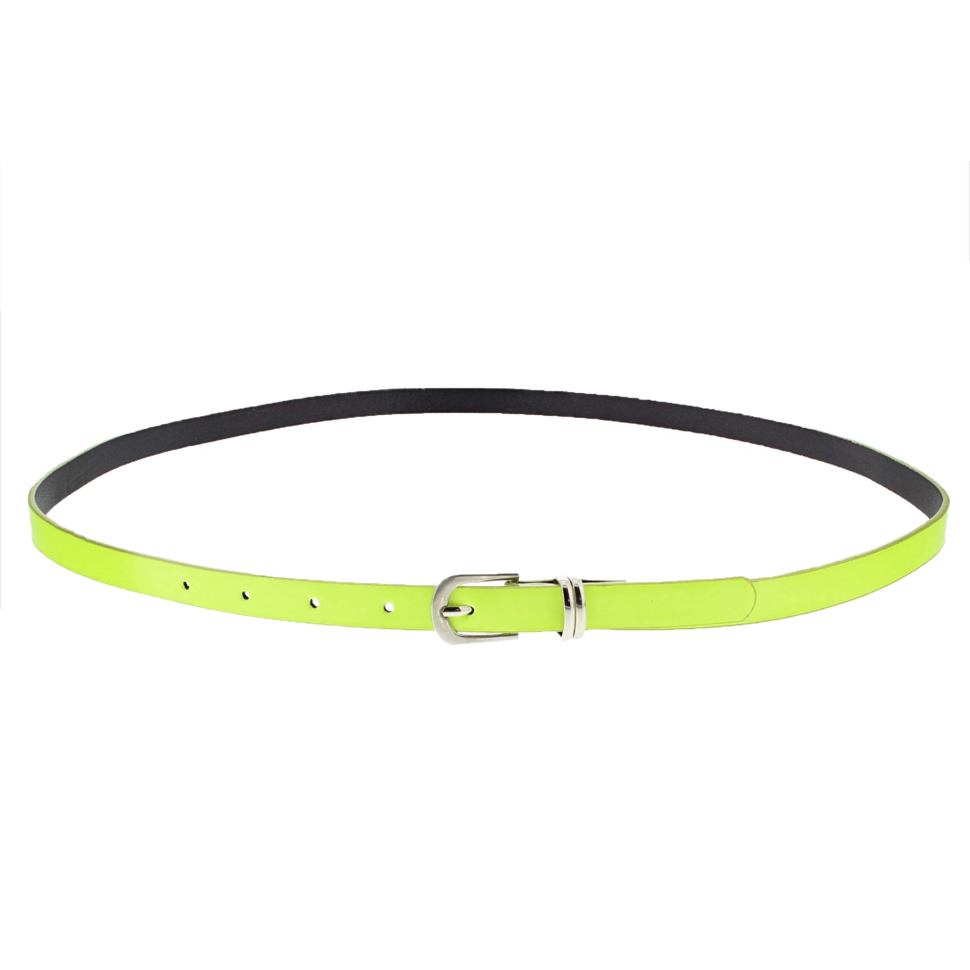 Zac's Alter Ego Women's Neon Yellow 13Mm Glossy Skinny Pencil Belt With Silver Buckle