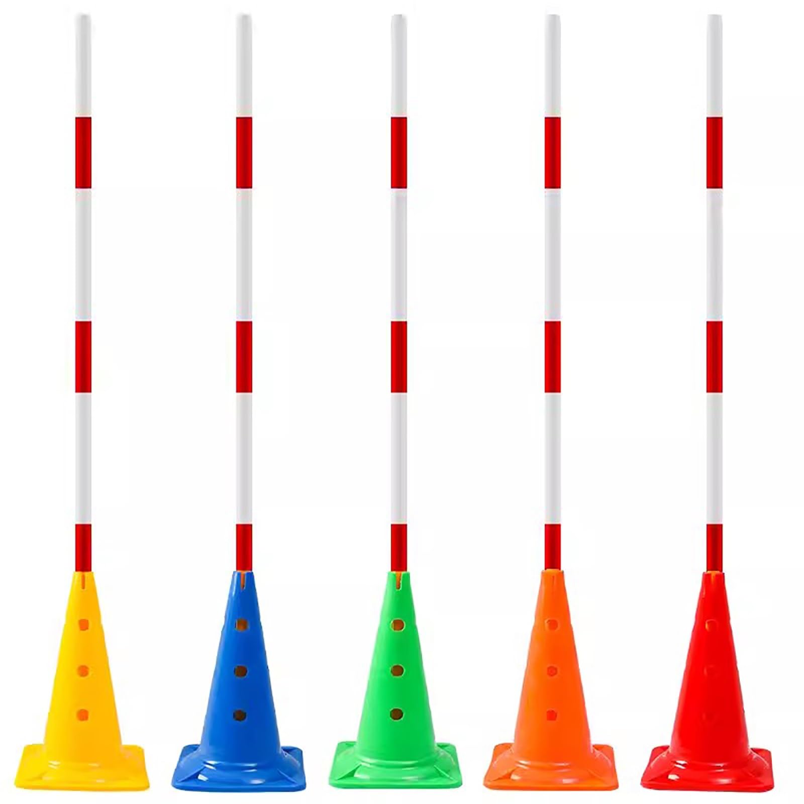 HDYZJQ Professional Soccer Training Agility Poles Kit, Speed and Agility Training Poles, Multi-Sports Sport Equipment for Kids Pets Adult, 5pc Set(52cm Square Base,1.5m(5ft))