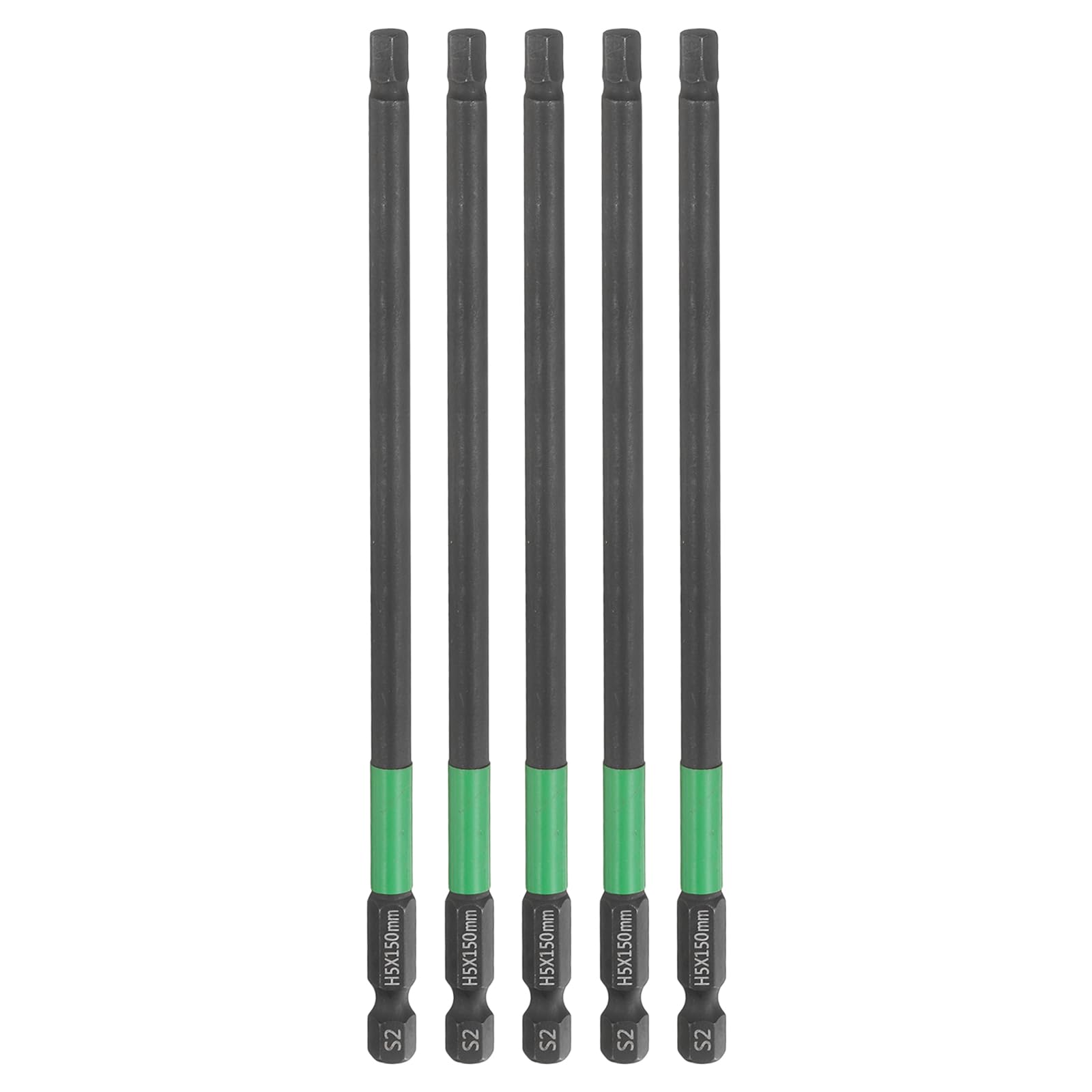 sourcing map 5pcs H5 Flat Hex Head Screwdriver Bit 5mm Metric Tip 1/4" Hex Shank 150mm (6") Long Magnetic Hexagonal Screw Drill Bit Wrench Black Phosphate S2 Steel Power Driver Socket