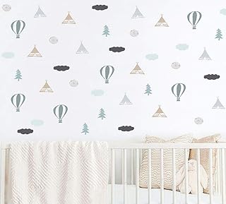 ZJMIQT Stile Nordico tribali Teepee Palloncino Tree e Il Cloud Wall Stickers per la Camera da Letto Soggiorno Decalcomanie Parete scandinavo Art Decoration