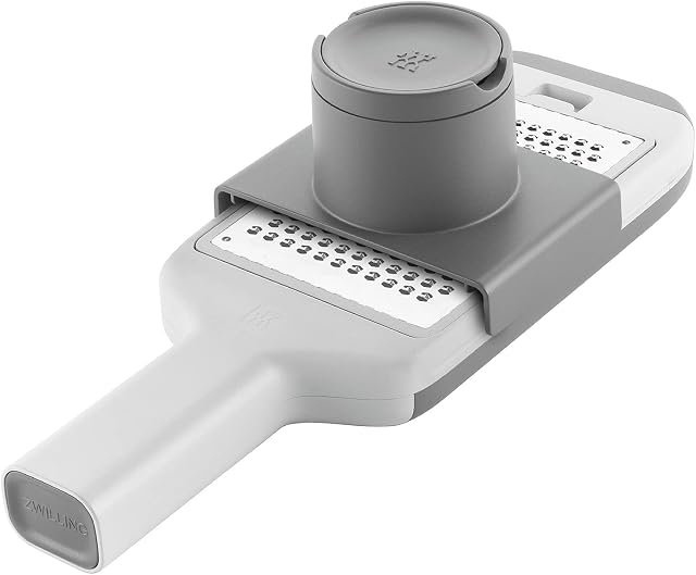 ZWILLING 1009797 Z-Cut Stainless Steel Multi-Grater, Multifunctional, 4 Interchangeable Blade Inserts, Two-Way Grating Technology, Integrated Drip-Tray, Grey