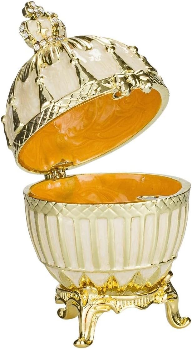 danila-souvenirs Faberge style Ribbed Egg Trinket Jewel Box with Imperial Crown 3.6'' (9 cm) cream