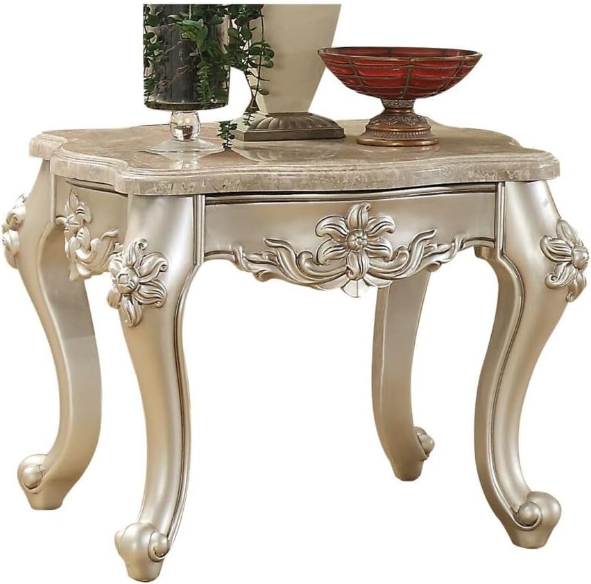 ACME Furniture Marble Top End Table with Wood Legs
