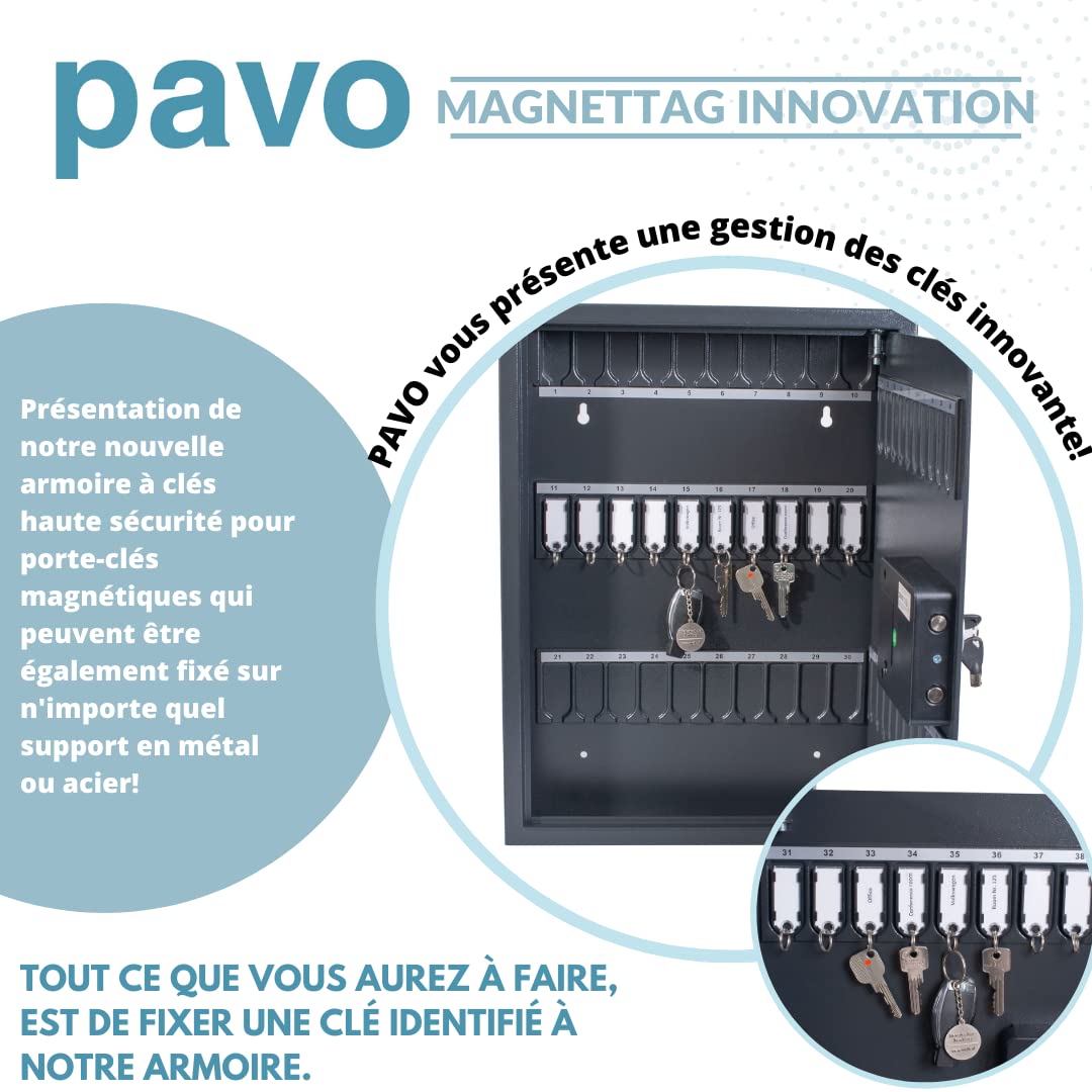 PAVO – Armoire à clés Haute sécurité Magnettag pour 50 clés – Gris foncé, 8013876