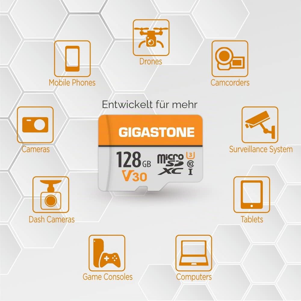 Gigastone 128GB MicroSDXC Speicherkarte A1 U3 C10 4K UHD + SD-Adapter