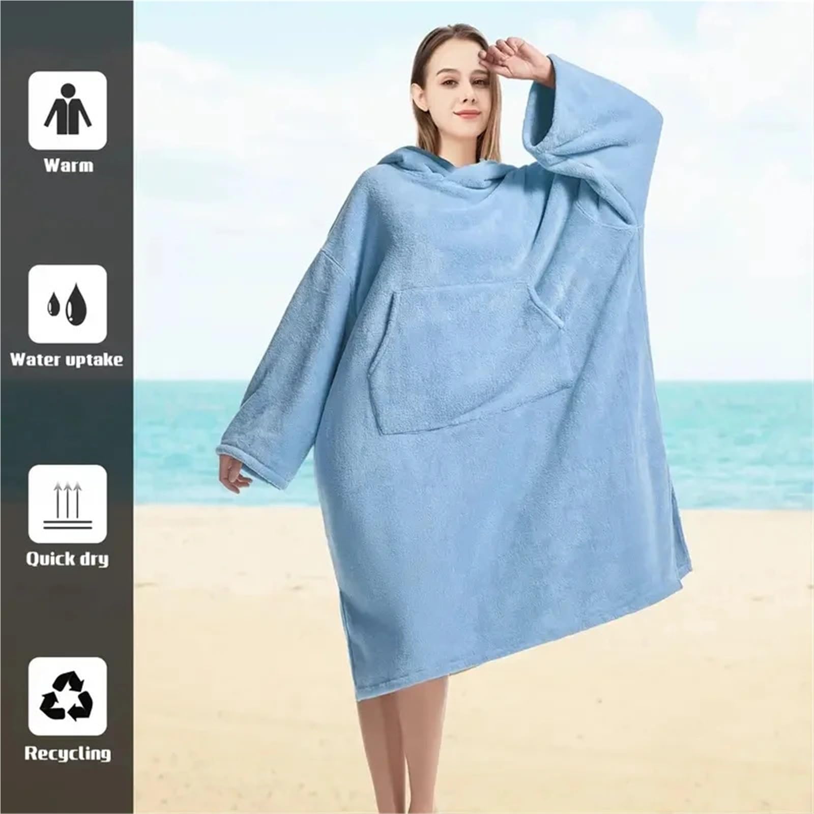 Poncho de Surf for cambiarse, Albornoz Unisex con Capucha, Toalla baño Supersuave Bolsillo y para Playa y Deportes acuáticos(Gray)