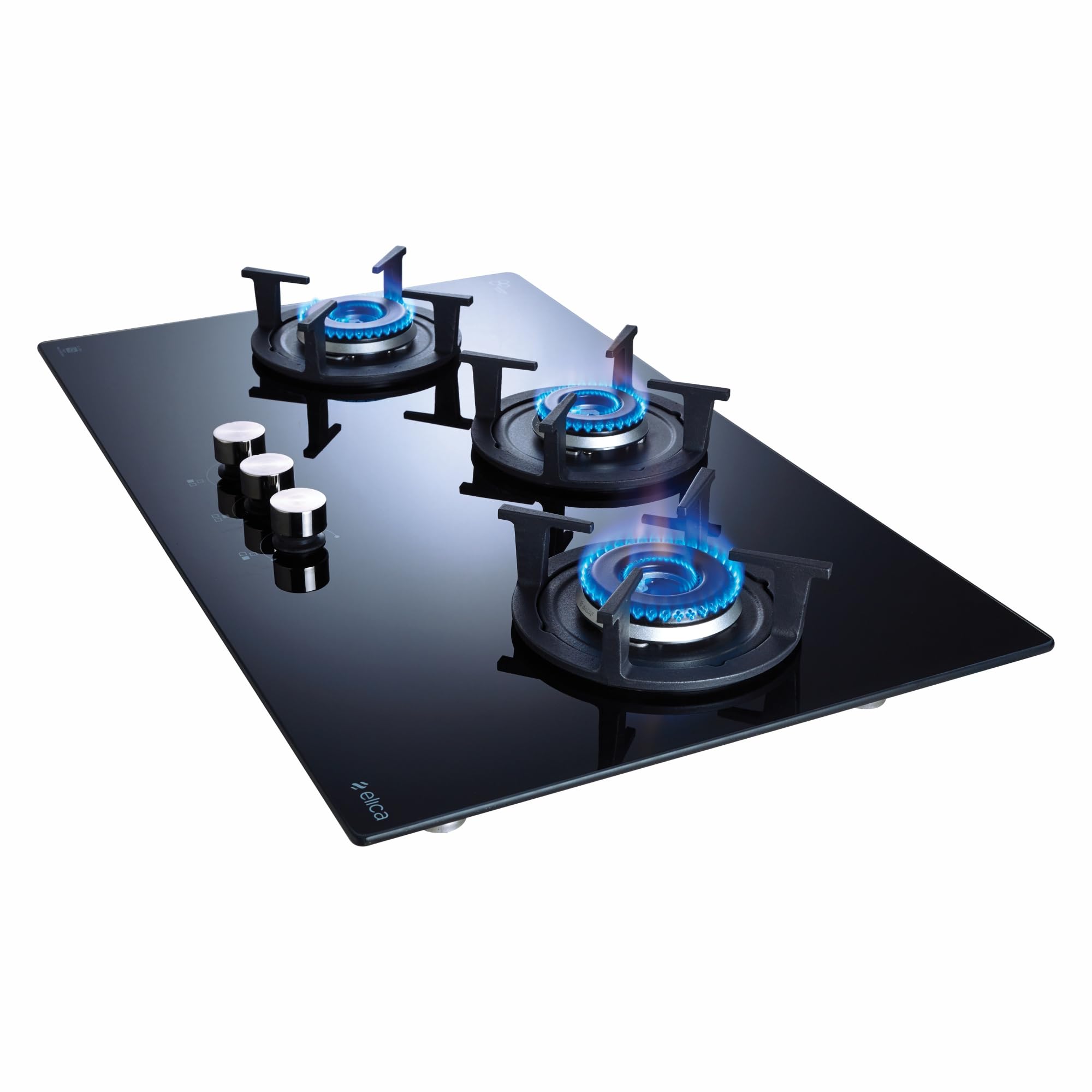 Elica 75cm 3 Burner Auto Ignition Hob | SABAF Burners | Toughened Glass Top | 5 Year Warranty on Glass | RG FLEXI HCT 375 DX LOTUS BK | Black