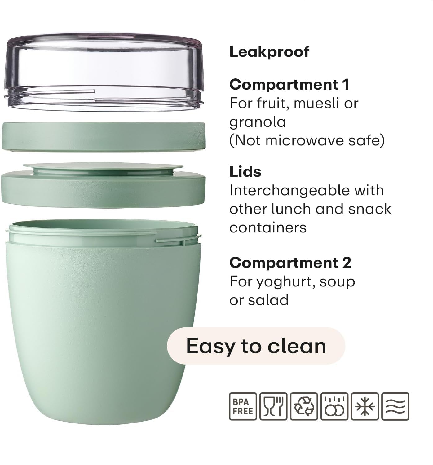 Mepal | Pojemnik na lunch Ellipse Mixed | Campus Red + Vivid Green | Kubek na musli na wynos | Przegródka na jogurt i musli | 500 ml + 200 ml | Nadaje się do zamrażarki, kuchenki mikrofalowej i