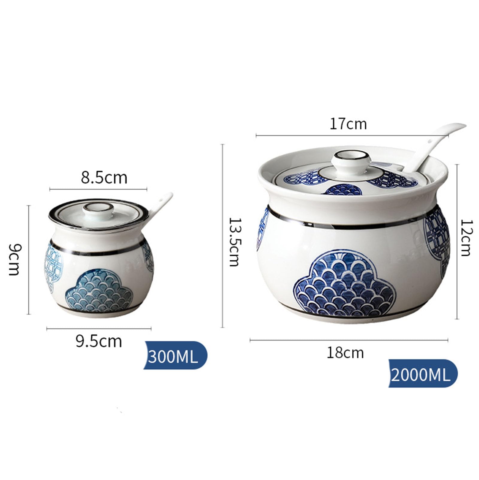 Azucarero Salero, Dispensador De Azúcar Recipiente Cerámica con Tapa Tarro Especias Estante Almacenamiento Condimentos Contenedor Cuchara Jarra,300ml