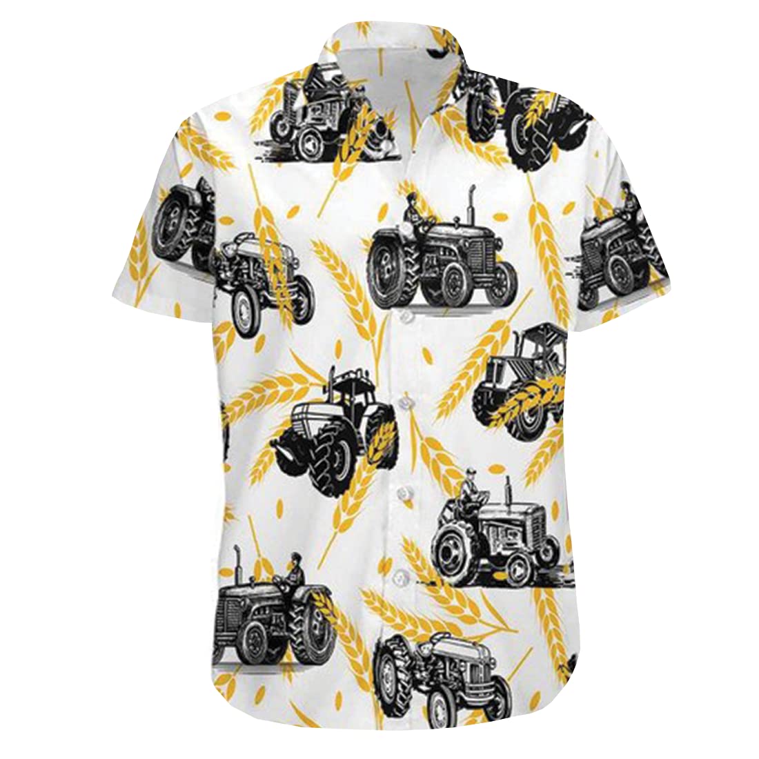 Juzgtsit Men's Wheat Farm Tractor Hawaiian Shirts For - Tractor Button Hawaiian Shirts Short Sleeve Collection 64
