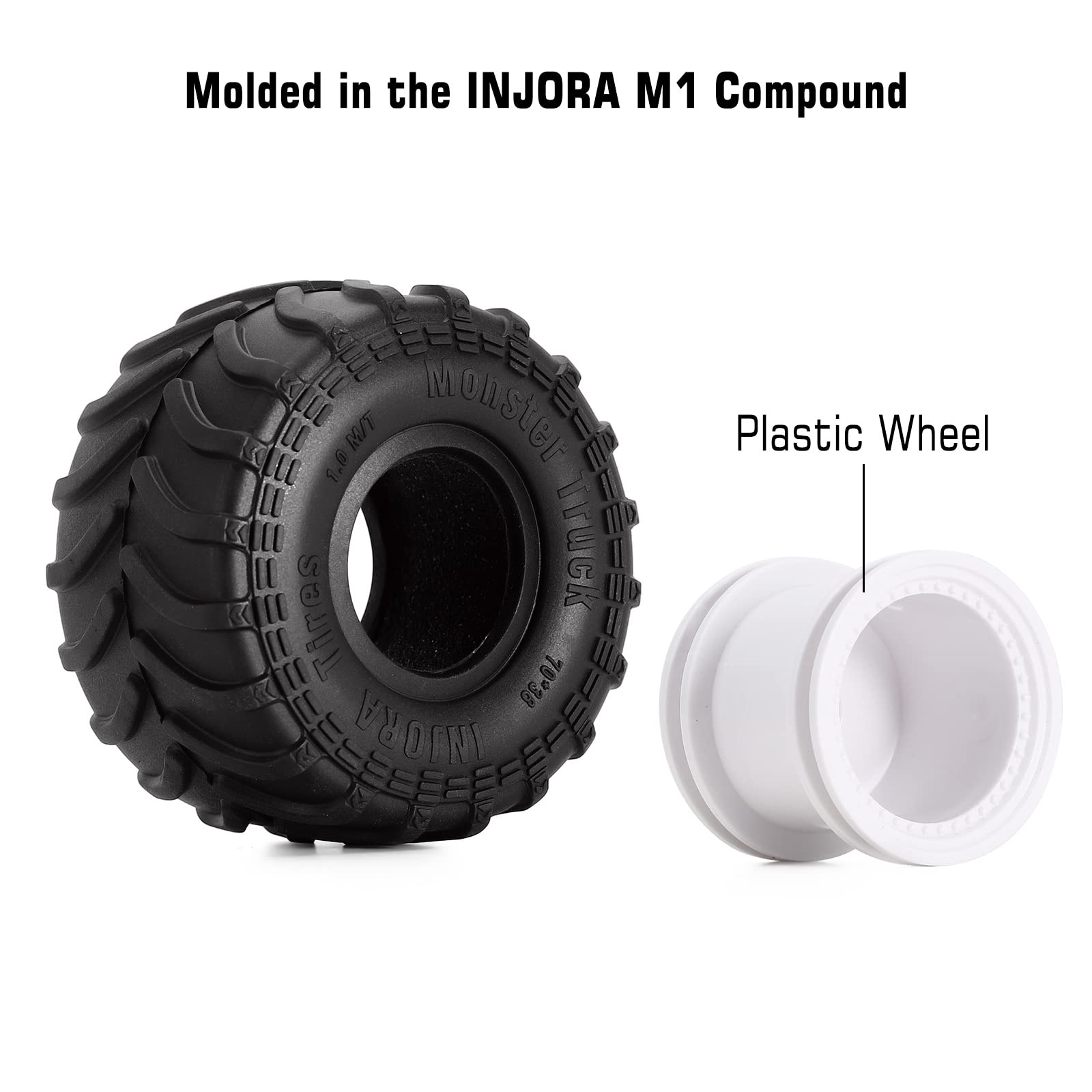 INJORA Monster Truck Felgen 70 * 38mm für FMS FCX24 FCX18 SCX24 TRX4MT Gladiator Bronco Deadbolt 1/24 1/18 RC Crawler Car,Weiß