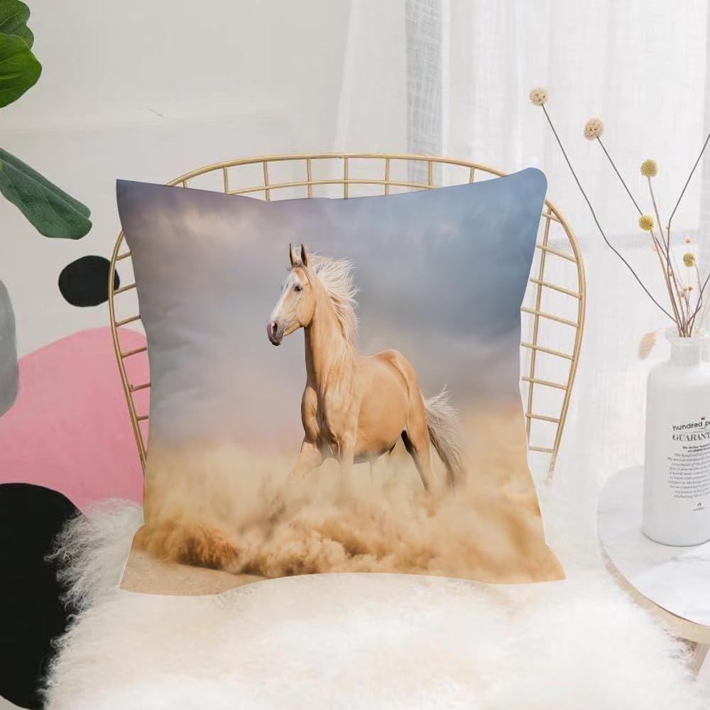 HYMSXW Cushion Cover,Throw Pillow Case Home Decorative for Living Room Bedroom Sofa Chair 20X20 Inch,Horses, Palomino horse in the sand desert with a wild animal with long hair and,Pillowcase 50X50cm