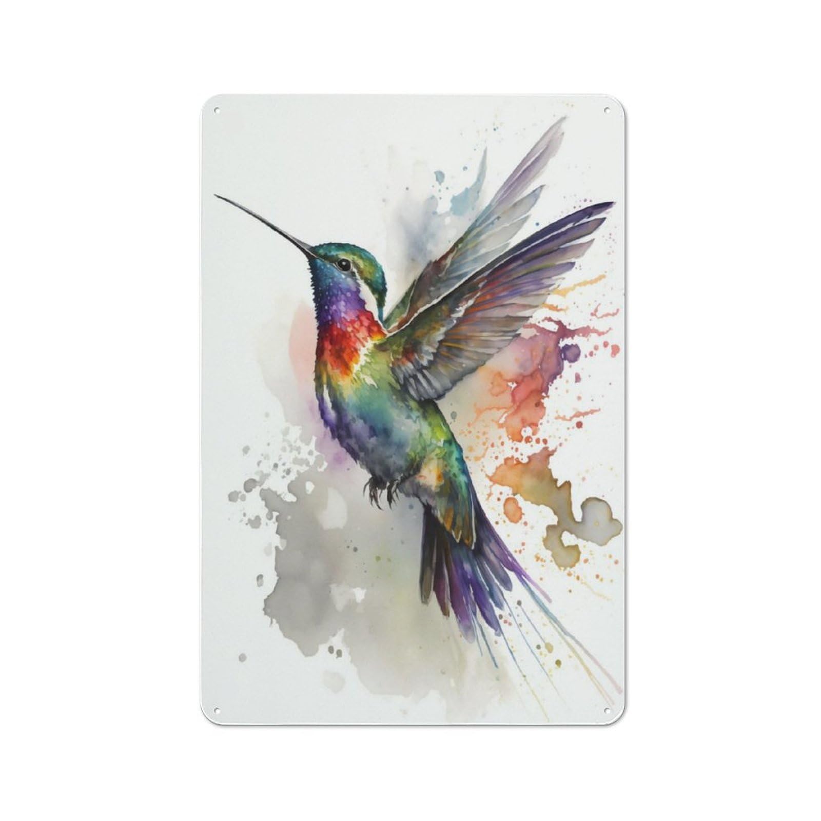Industrial Hummingbird Watercolor Decorative Metal Plaque 30x20cm, Studio Wall Art for Flat, Bar, Studio Or Gallery Wall