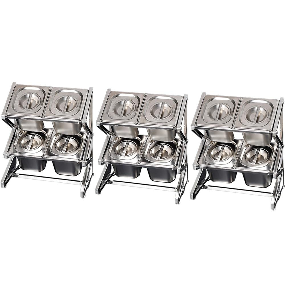 GTHTUHFD Expandable Stainless Steel Spice Rack For 10 Pots & Pans With Spoon Holder Countertop Condiment Organizer,Argento/Sib-25.4X8.9X17IN-3P
