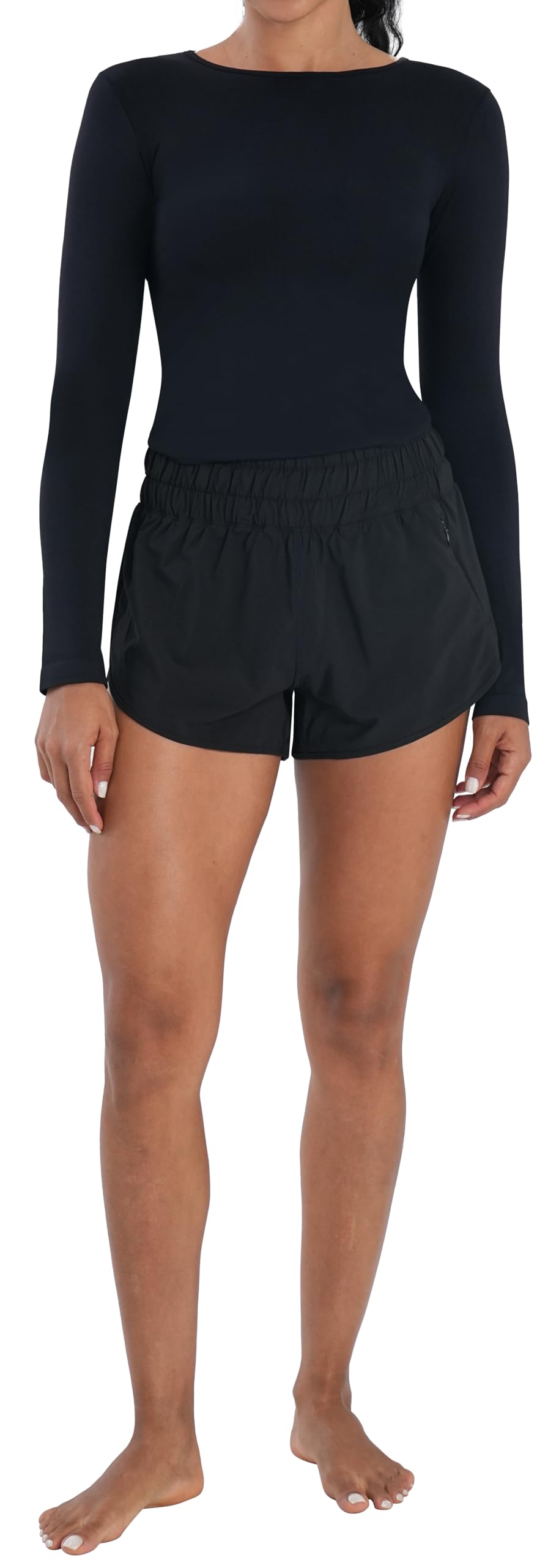 Sunzel Pantalones cortos deportivos de cintura alta para mujer, forro de malla de secado rápido, pantalones cortos de entrenamiento con bolsillos con cremallera