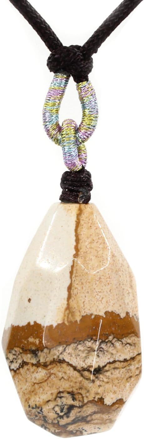 Keleny Natural Semi Precious Gemstones Faceted Irregular Stones Pendant Brown Braided Rope Chain Necklace 20 Inch
