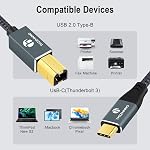 USB B à USB C Câble d ' imprimante 6.6FT/2M, USB C à USB 2.0 B Cord pour MacBook Pro, MIDI Câble pour Yamaha Casio Piano Numérique, MIDI Clavier, DJ Contrôleur