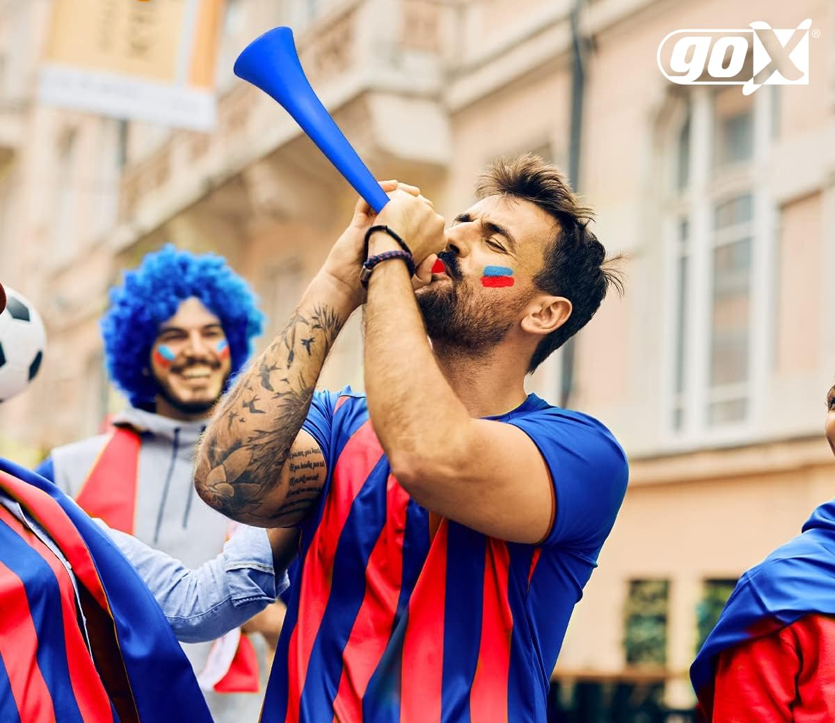 Grande Tromba Vuvuzela France 59 cm Potenza Blu Bianco Rosso. Accessorio per Calcio e Celebrazioni Sportive. Corno ad Air Fort 108 Decibel per l'Animazione.