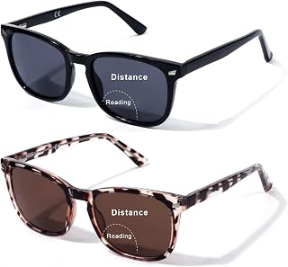 Amorays 2-Pack Stylish Bifocal Reading Sunglasses for Women Men with Spring Hinge, UV400 Vintage Sun Readers