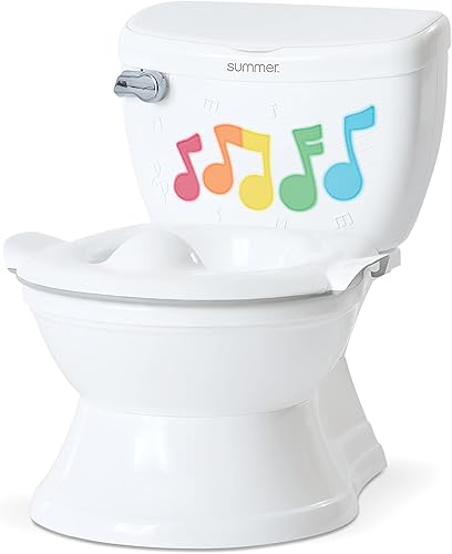 Summer Infant My Size Potty Lights and Songs Transitions,White Realistic Potty Training Toilet with Interactive Handle that Plays Music for