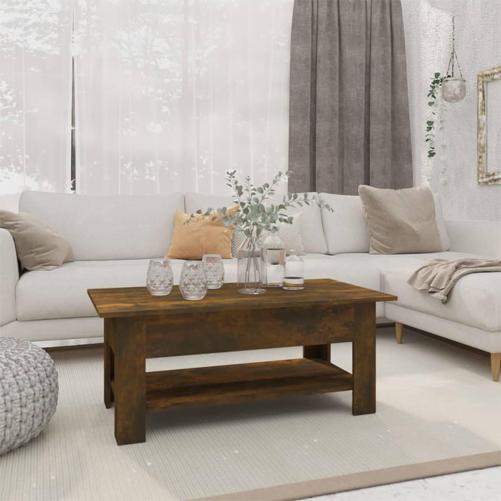 SXZenSpace Smoked Oak Coffee Table 102x55x42 cm, Small Engineered Wood Centre with Lower Shelf, Modern Side for Living Room, Sofa End Table, Contemporary Furniture