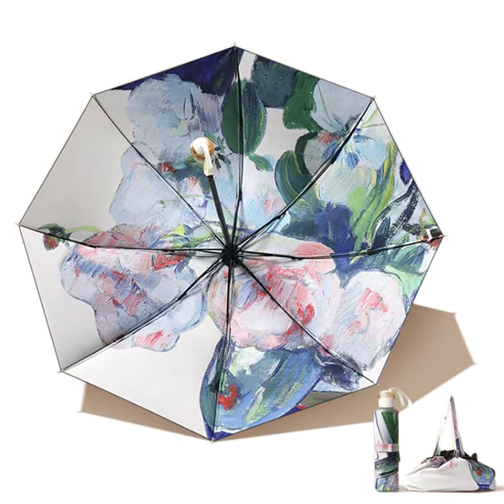 Maibar Women's White Rose Sun Umbrella For Upf 50 Spf 50 Umbrellas Uv Protection Compact Folding Small Lightweight Umbrella (White Rose)