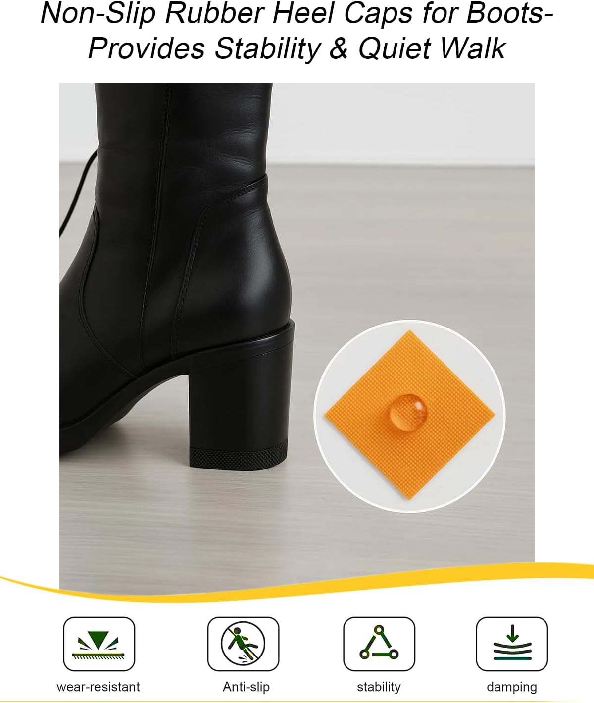 8PCS Heel Caps for Boots – Includes 4 Pairs Non-Slip Rubber Chunky Heel Tip & Boot Heel Cap Replacement with 40 Shoe Nails for High Heels, Boots & Shoes | Home Shoe Repair Tool Kit