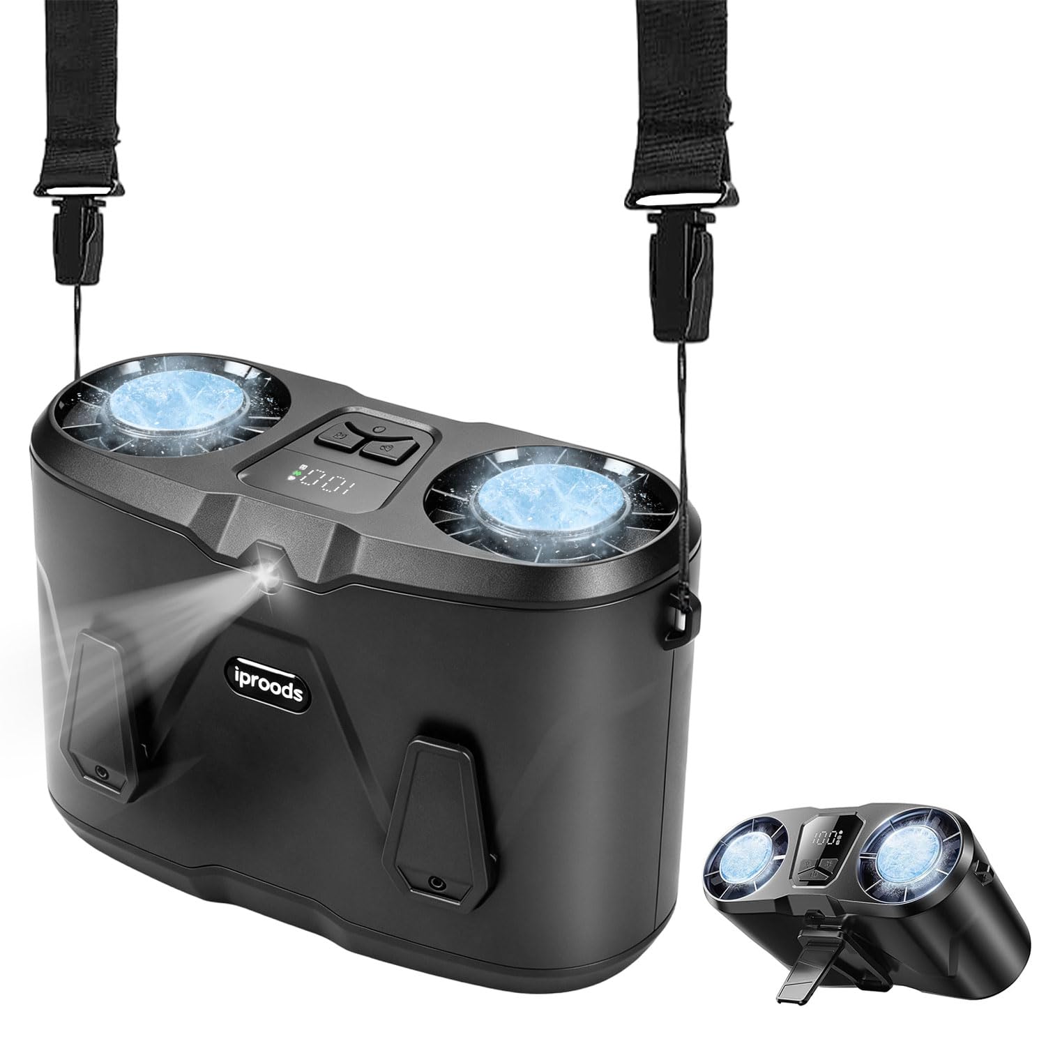 Ventilateur de taille portable 10000mAh à 10 vitesses avec lampe LED pour bureau et cou