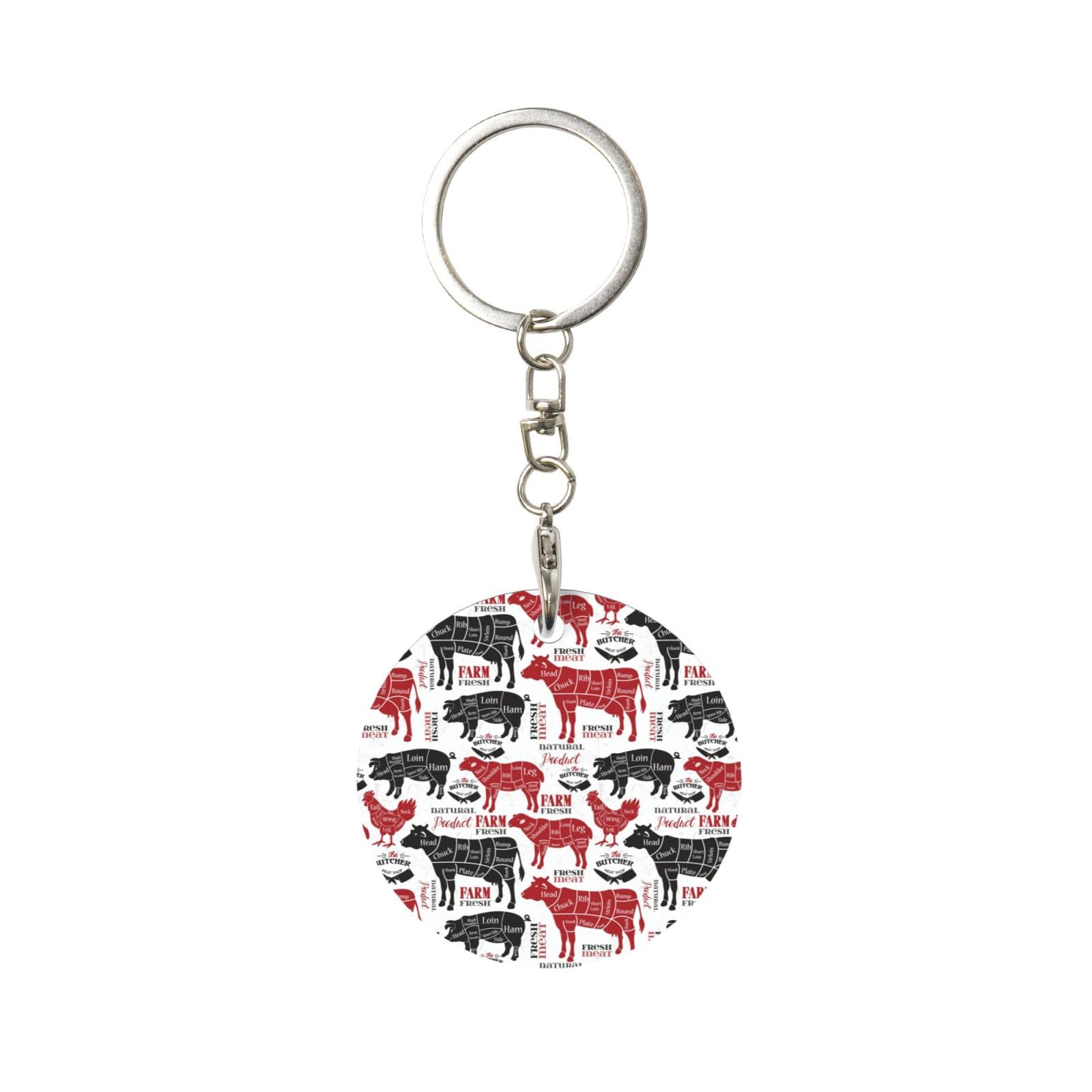 Dopklna Unisex As Picture Meat Cuts Diagrams Butcher Shop, Round Metal Keychains, Keyring, Car Keychain Key Chain Ring Holder Organizer 1 Pc