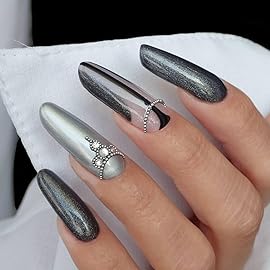 senvenski Black Grey Gel Nail Polish Kit, Grey Magnetic Cat Eye Gel Polish, UV/LED Soak Off Nail Art Set with Black Glitter Colors | Manicure Gift Kit for Women Salon Home Use (CS2-011)