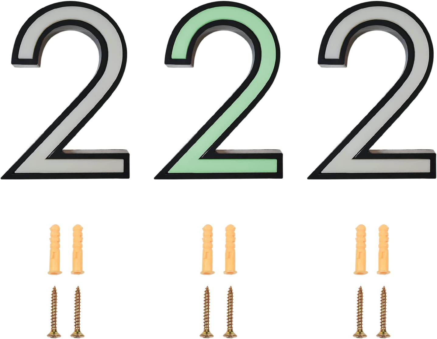 (3 Pack) 4.92" Number [2] Black Door Sign, Glow in the Dark Door Sign!!! For Mailbox or Door Address, Home Office Hotel Room, Shop Commercial Building Sign