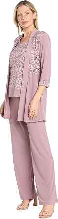 R&M Richards Women's Big Plus Size Lace Pant Set