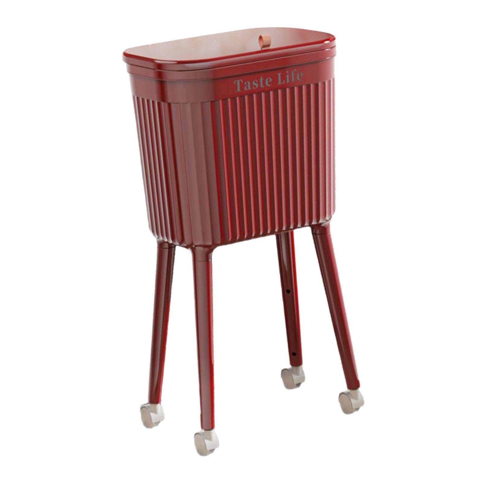 Yajuyi Cubo de Basura Alto con Ruedas, 16 L, Portátil Y Elegante, Ideal para Restaurantes, Cocinas, Baños Y Habitaciones de Huéspedes, Rojo, Individual