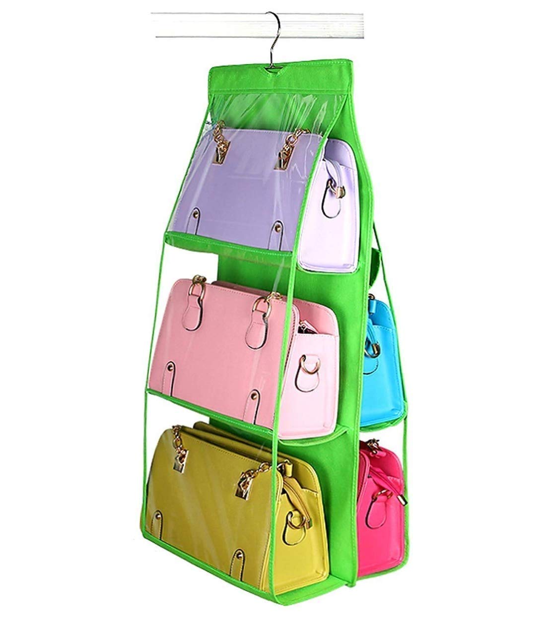 HBD SALES 6 Pocket Foldable Hanging Purse Handbag Organizer for Storage Purses Sling Bags Ladies Women Large Clear Hand Bag Storage Holder Organizer (MULTICOLOR)-image-8
