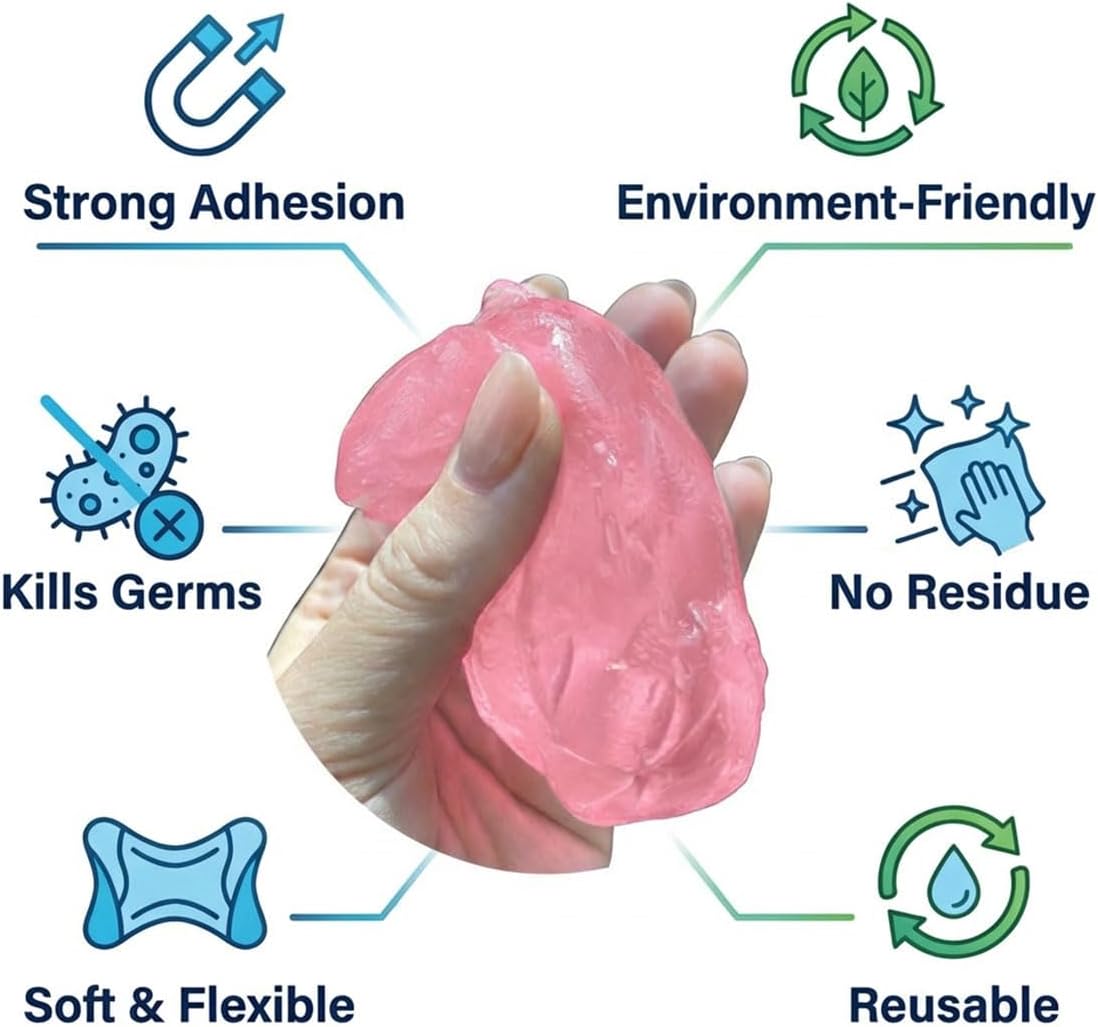4PCS Car Cleaning Gels, Universal Automotive Air Vent Dust Cleaning Putty, Reusable Auto Interior Detailing Slime Supplies, Fit for Dashboards, Cup Holders (Pink)
