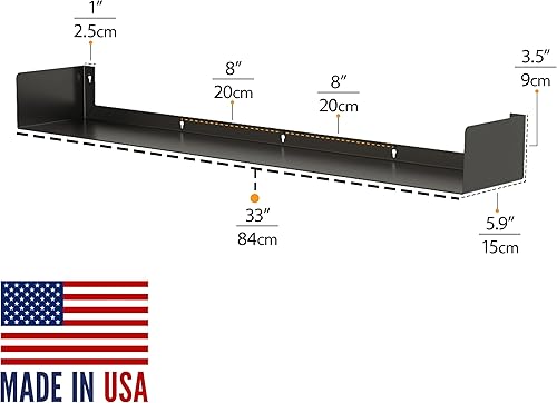 Miniatura 3 de Wallniture Bali - Estantería flotante de 33 pulgadas y estantes de almacenamiento de CD y DVD, juego de 2 estantes flotantes de metal negro para