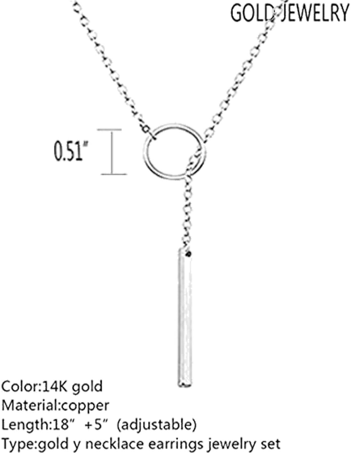 Dcfywl731 Minimal Dainty Gold Plated Dangle Earrings Layered Bar Pendant Neckalce Gold Long Y-Necklace Gold Earrings and Necklaces Set Delicate Lariat Chain Jewelry for Women image 2