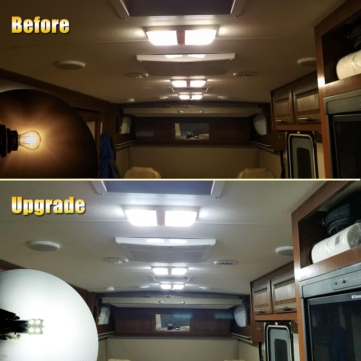 10X 1141 1156 6000K Xenon White Interior LED Light Bulbs for RV, Super Bright 18-SMD 1073 1003 7506 BA15S LED Bulbs for Camper Trailer Boat Car Indoor Lights(12V-24V)