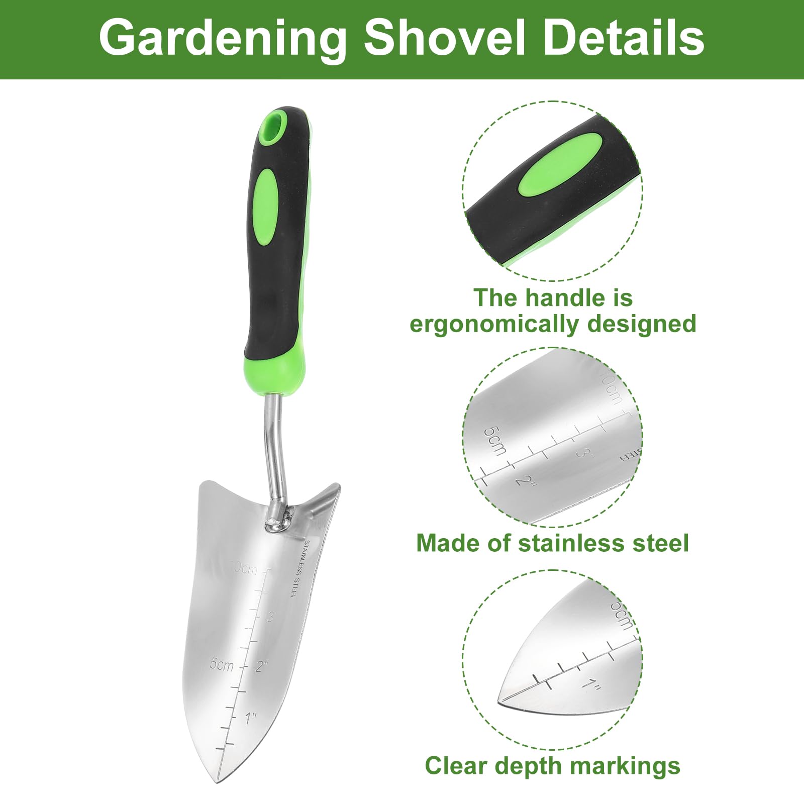 QUARKZMAN Pezze Pala Giardino A Mano X In Acciaio Inox Con Marchi Di Profondità Pala Da Trapianto Con Manico Attrezzi Da Giardino Per Giardinaggio Diserbo Trapianto.