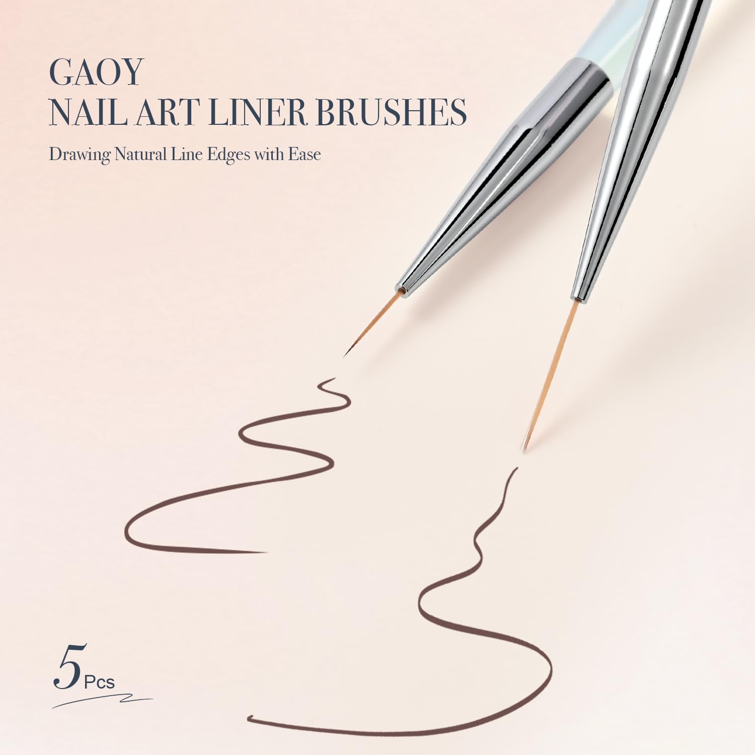 GAOY Lot de 5 pinceaux professionnels pour nail art, outils de conception d'ongles pour French Liner, détails fins et dessin fin