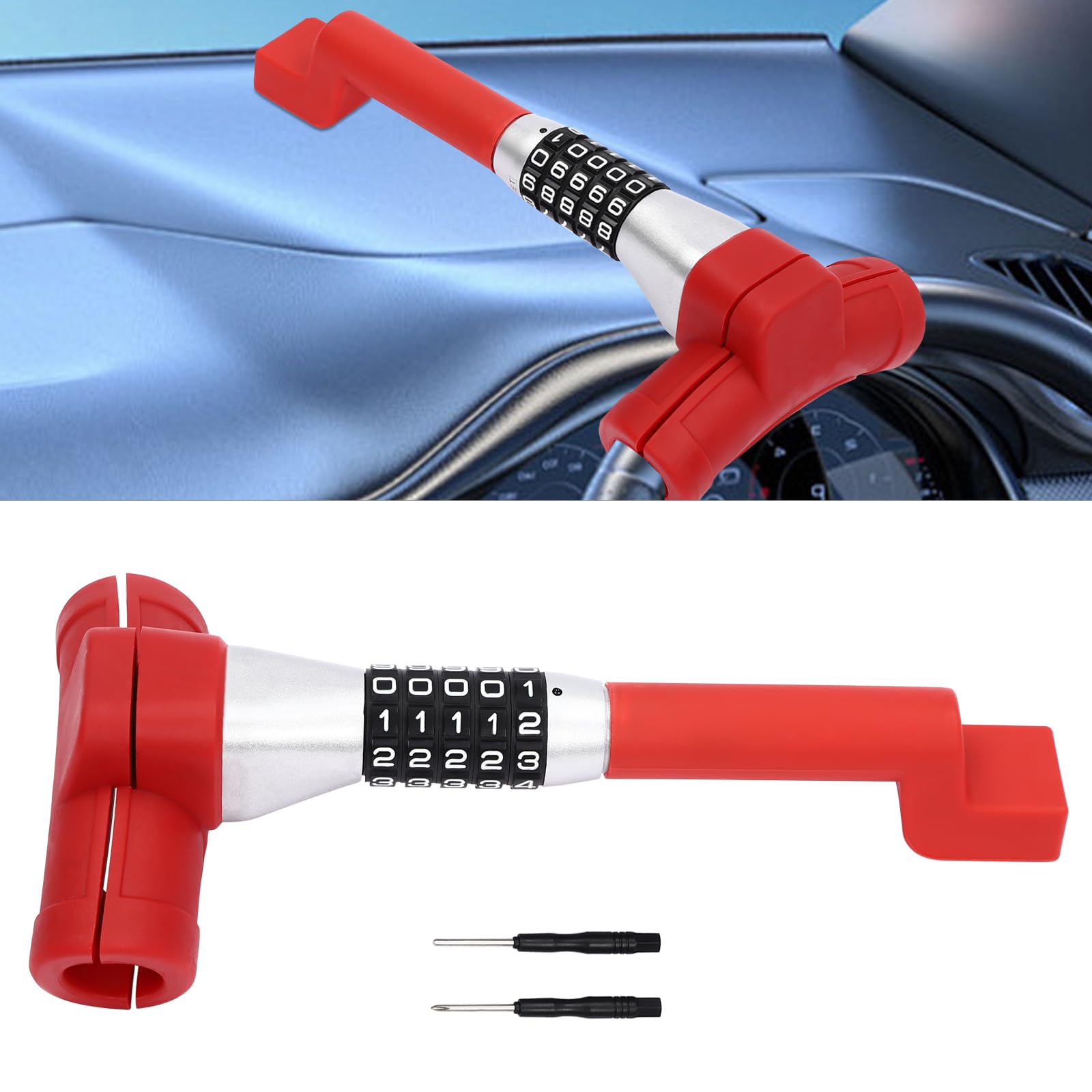 Antivol universel pour volant de voiture - Protection antivol - Avec tournevis - Avec tournevis - Rouge moderne