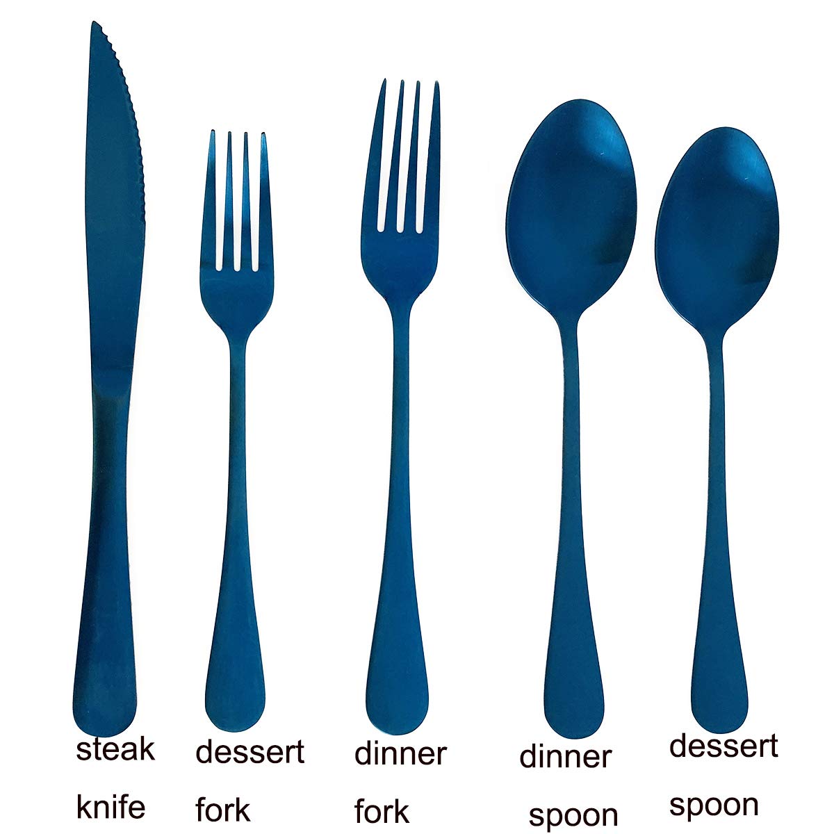 puzhler 8.86 Inch Modern Royal 8 Pcs Steak Knife Matte Pure Blue 18/10 Stainless Steel Utensils Cutlery Dinnerware Knife Serrated Steak Knife,Stain Finish Flatware Sets