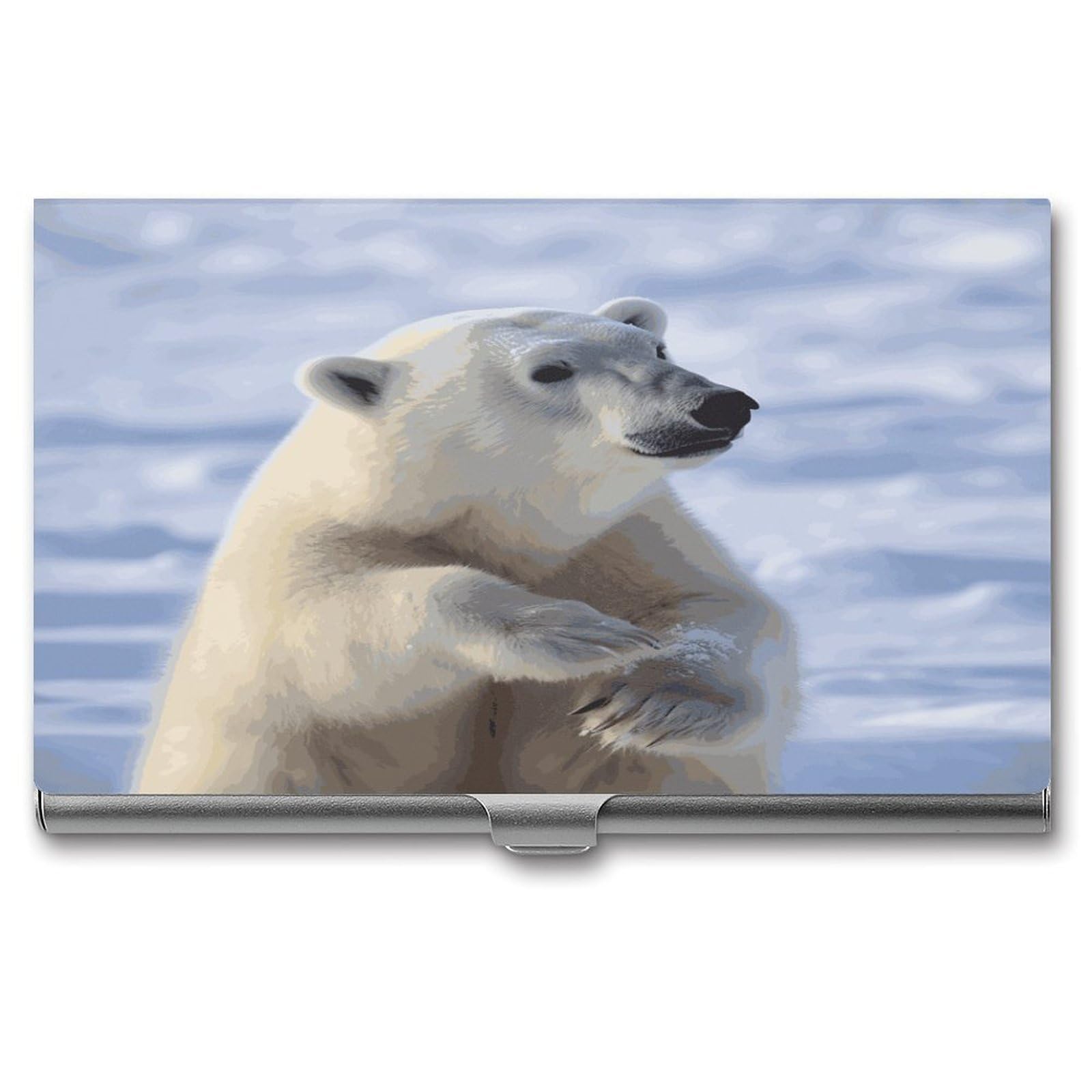 LDGSUPH Polar Bear Business Card Holder Fashion Slim Name Card Holder Minimalist Design Case Metal Card Carrier Personalized Business Card Case with Flip for Men Women