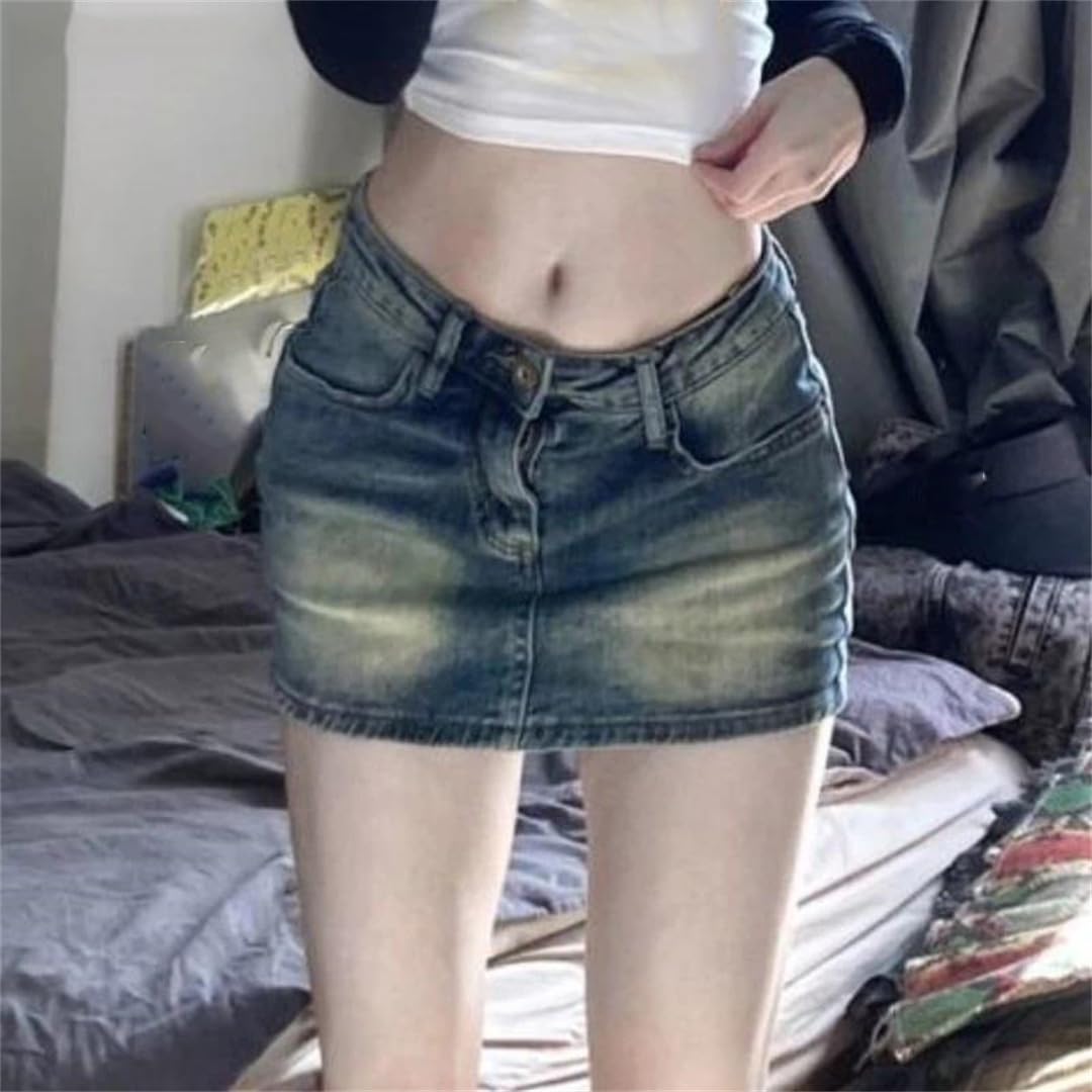 Minigonne da donna in denim a vita alta Streetwear Vintage Casual Gonna